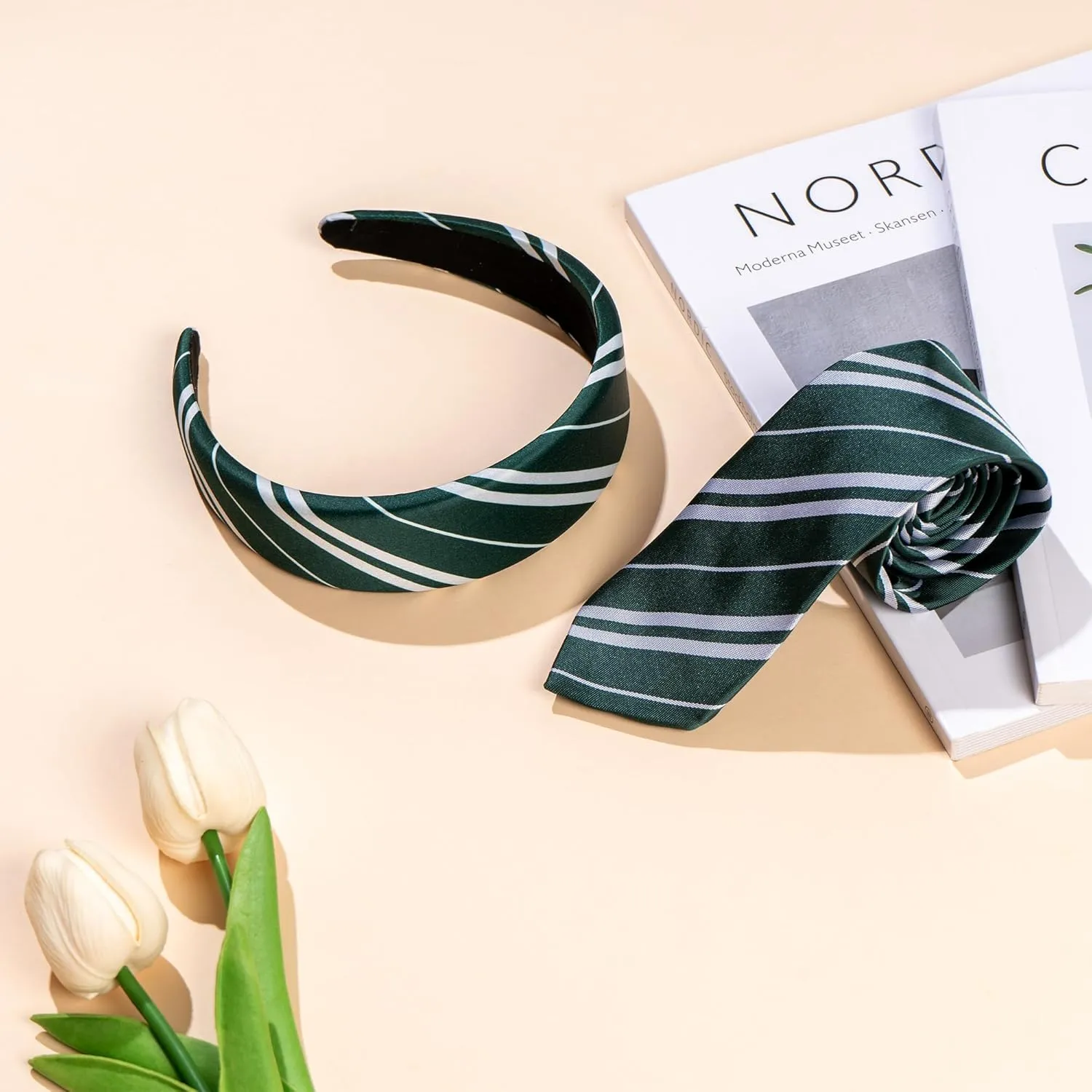 Halloween Costume Accessories Women Green Stripe Headband Tie Adult Magic Cosplay Party Hair Accessory