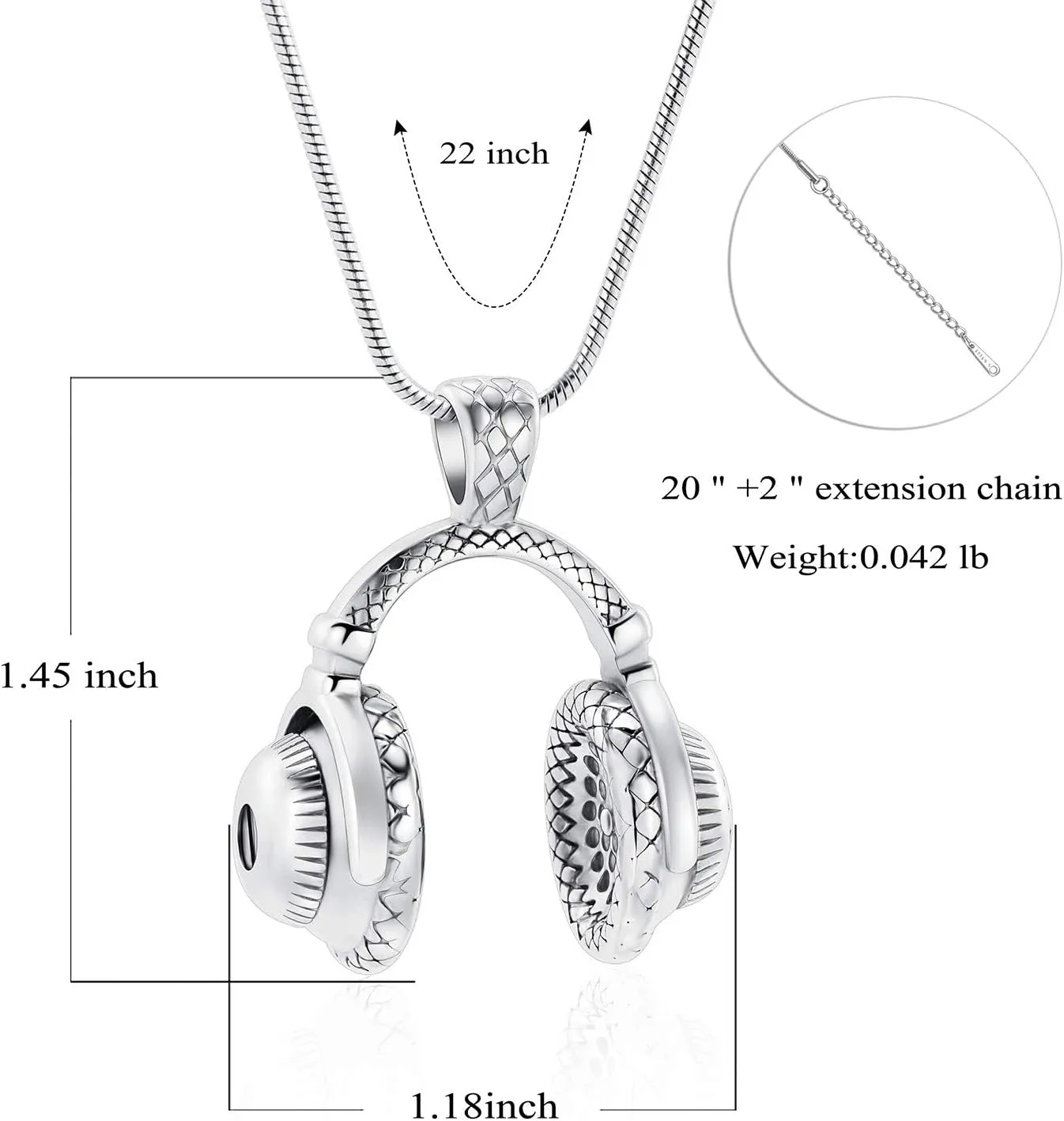 Headphone Urn Necklace for Ashes Music Headset Cremation Jewelry Stainless Steel Keepsake Memorial Necklace Ash Pendants for Men Women Gifts