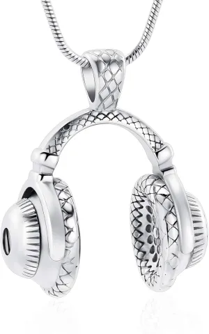 Headphone Urn Necklace for Ashes Music Headset Cremation Jewelry Stainless Steel Keepsake Memorial Necklace Ash Pendants for Men Women Gifts
