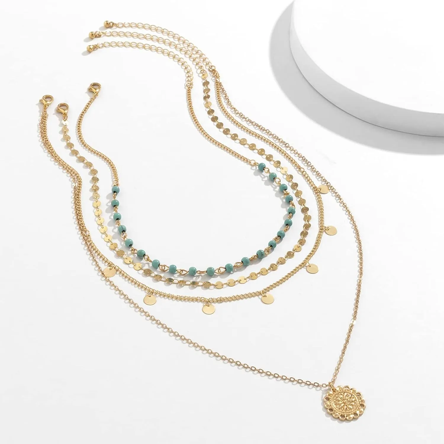HUASAI Boho Necklaces Western Jewelry for Women Turquoise Layered Necklace Bohemian Western Outfit Country Concert Accessories