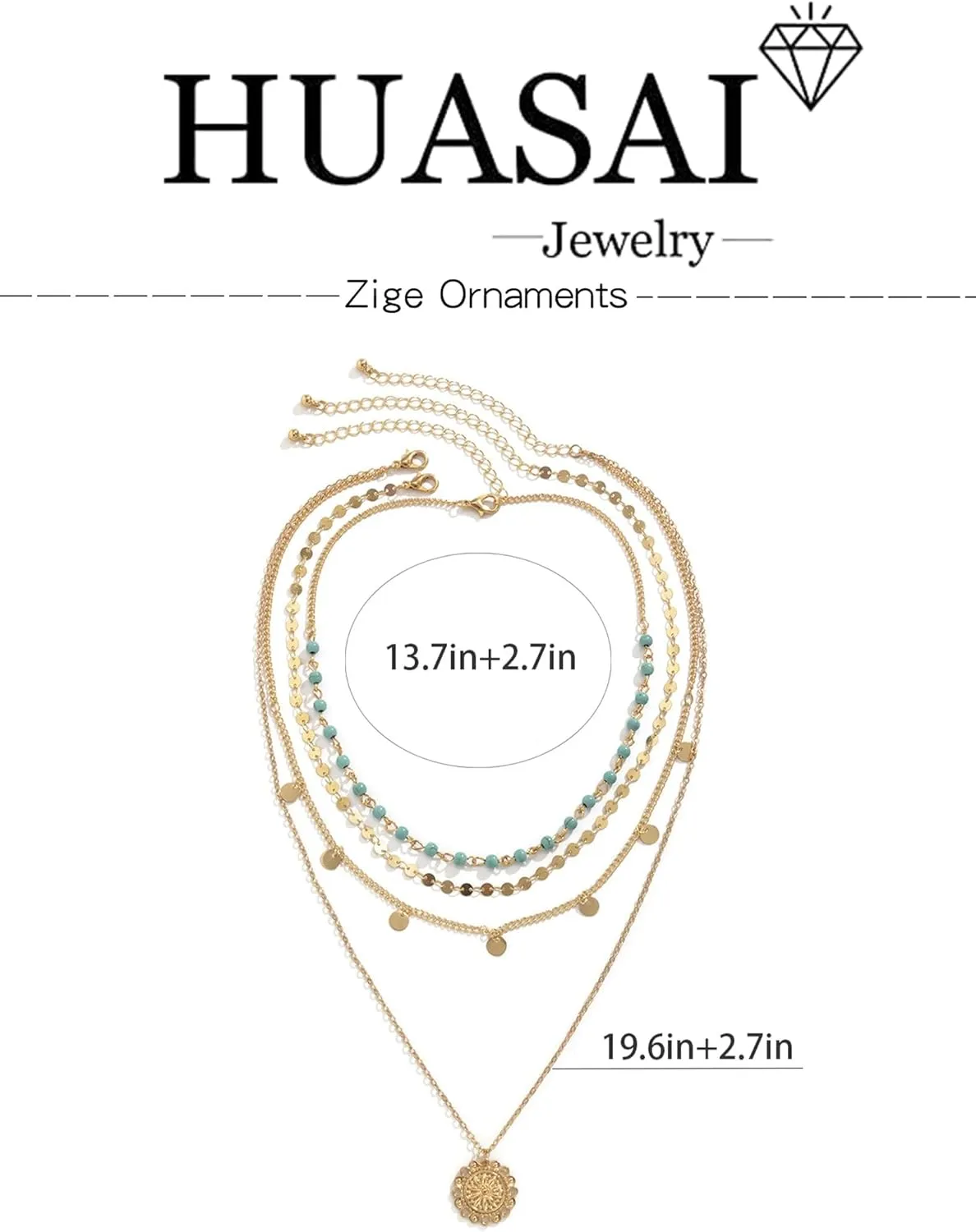 HUASAI Boho Necklaces Western Jewelry for Women Turquoise Layered Necklace Bohemian Western Outfit Country Concert Accessories