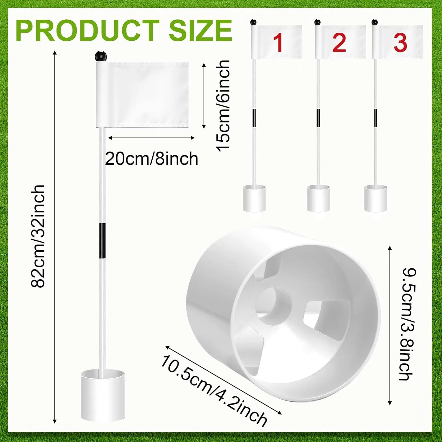 Hungdao 8 Set Golf Flagsticks Flags with Cups Practice Putting Green Pole Pin Flagpole Golf Hole Cup Nylon Flags Portable Mini Flag Sticks 2 Section for Yard Garden Indoor Outdoor