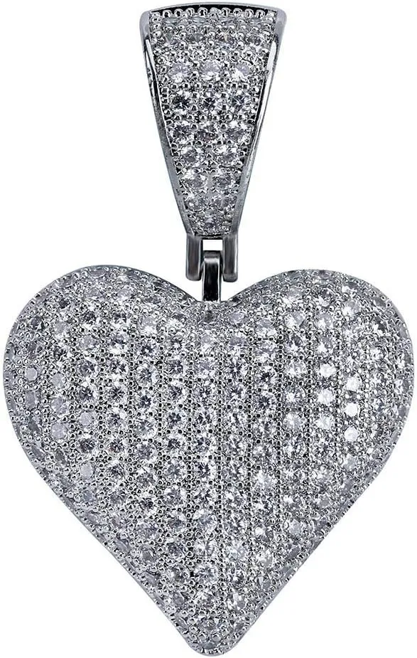 JINAO Heart Chain 14K Gold Plared Iced Out Cubic Zirconia Heart Pendant Necklace Chain for Men Women
