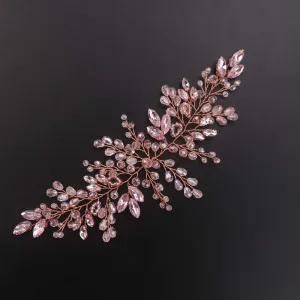 Kercisbeauty Bride Hair Accessories Pink Crystal Hair Vine Gold Headband Evening Party Prom Women Hair Piece Vintage Wedding (Pink)