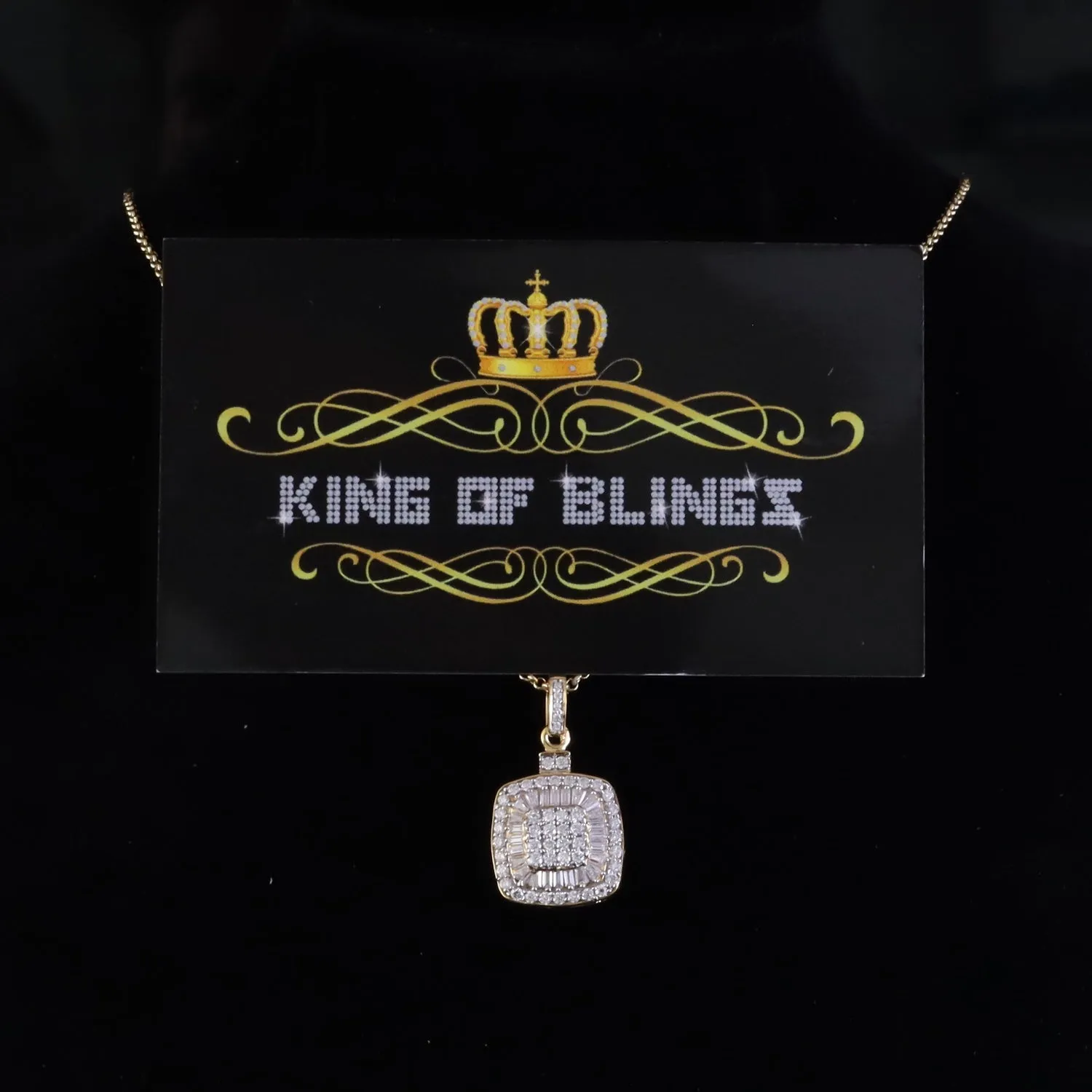 King Of Bling's 925 Yellow Silver 1.50ct VVS D Clr Moissanite Baguette & Round Pendant for Women