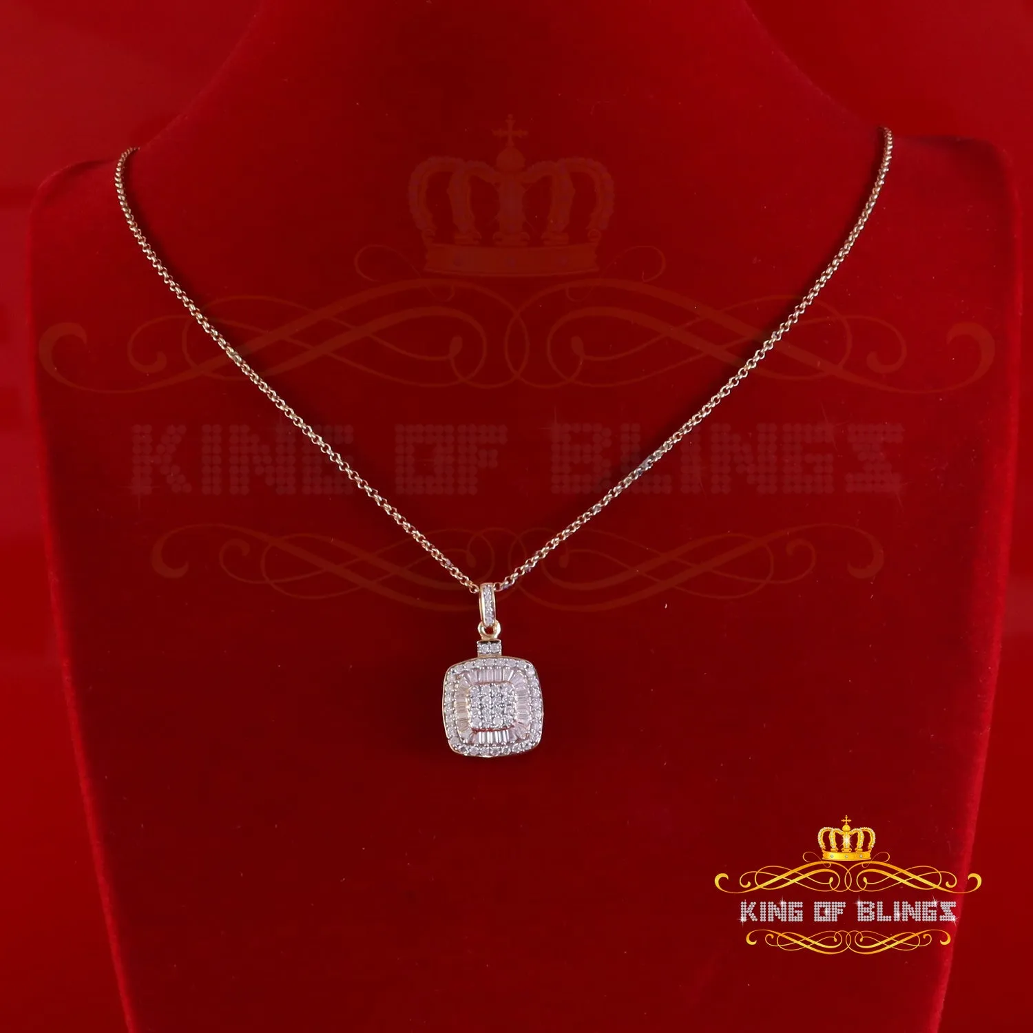 King Of Bling's 925 Yellow Silver 1.50ct VVS D Clr Moissanite Baguette & Round Pendant for Women