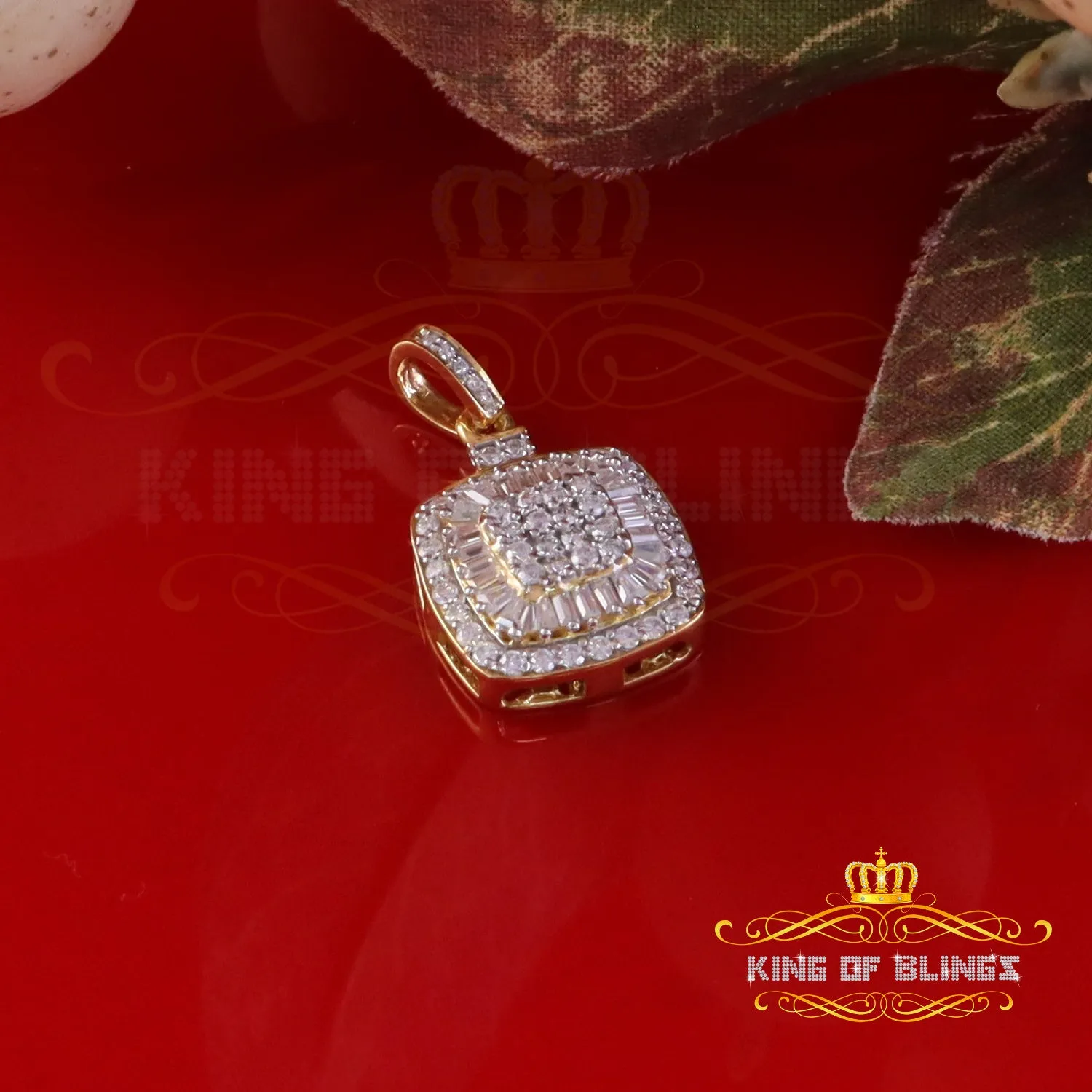 King Of Bling's 925 Yellow Silver 1.50ct VVS D Clr Moissanite Baguette & Round Pendant for Women