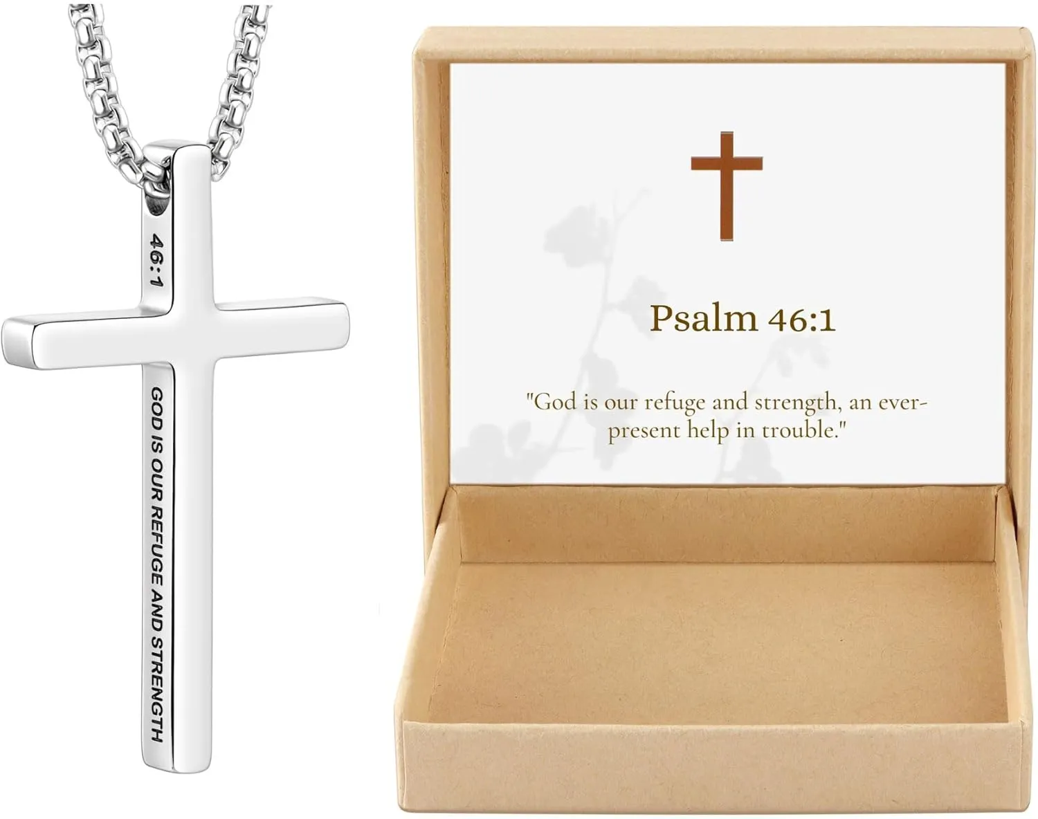 Ldurian Cross Chain for Men, Mens Cross Necklaces Inspirational Bible Verse Pendant Guys Necklaces, Stainless Steel Religious Christian Religious Gifts