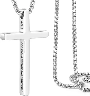 Ldurian Cross Chain for Men, Mens Cross Necklaces Inspirational Bible Verse Pendant Guys Necklaces, Stainless Steel Religious Christian Religious Gifts