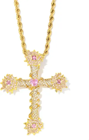Lulu Mel Iced Out White Gold Plated Cubic Zirconia Stone Cross Necklace With Rope Chain, Trendy Hip Hop Cross Chain Jesus Necklace For Men Women