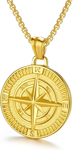 Men's Compass Pendant Necklace Stainless Steel Navigator Forged for Male Jewelry