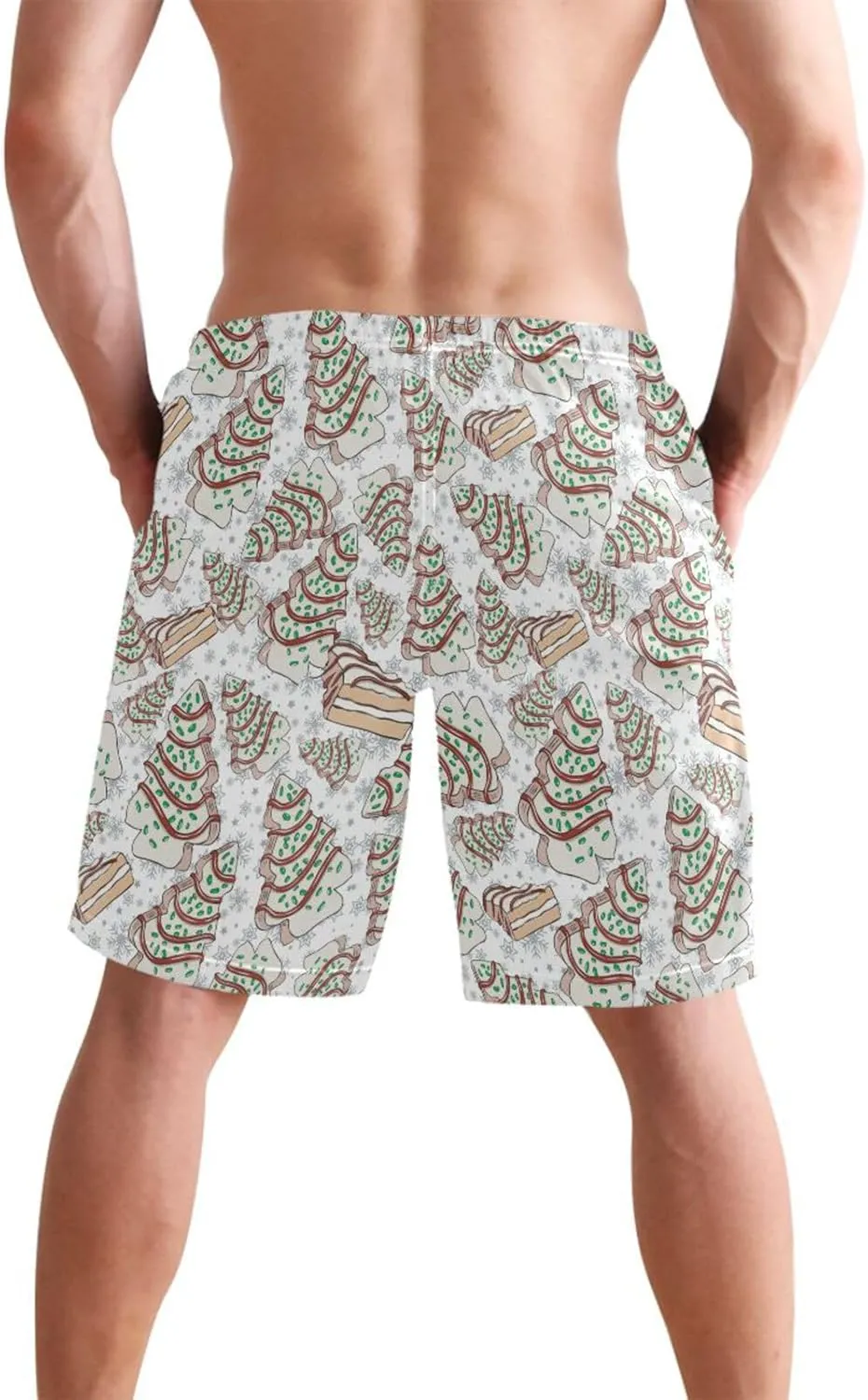 Men's Swim Trunks Quick Dry Swimming Shorts with Mesh Lining and Pocket Pink Christmas Santa Claus Swimsuit Trunks
