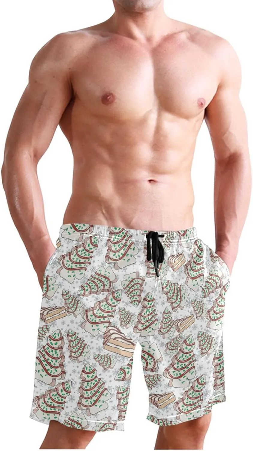 Men's Swim Trunks Quick Dry Swimming Shorts with Mesh Lining and Pocket Pink Christmas Santa Claus Swimsuit Trunks