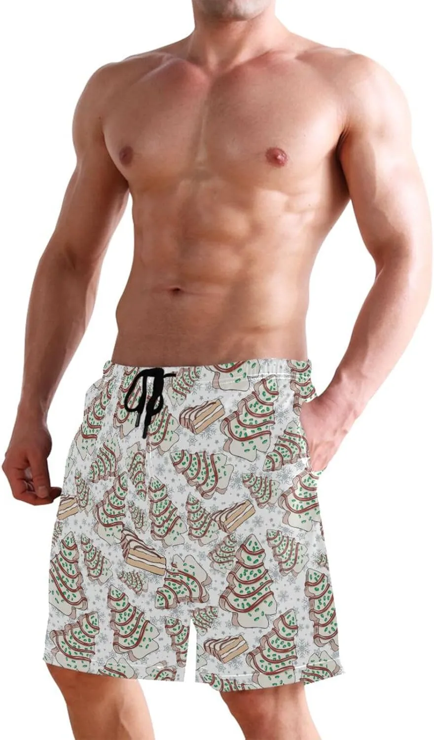 Men's Swim Trunks Quick Dry Swimming Shorts with Mesh Lining and Pocket Pink Christmas Santa Claus Swimsuit Trunks