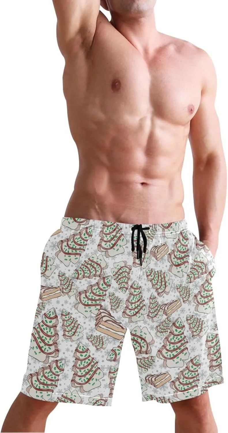 Men's Swim Trunks Quick Dry Swimming Shorts with Mesh Lining and Pocket Pink Christmas Santa Claus Swimsuit Trunks