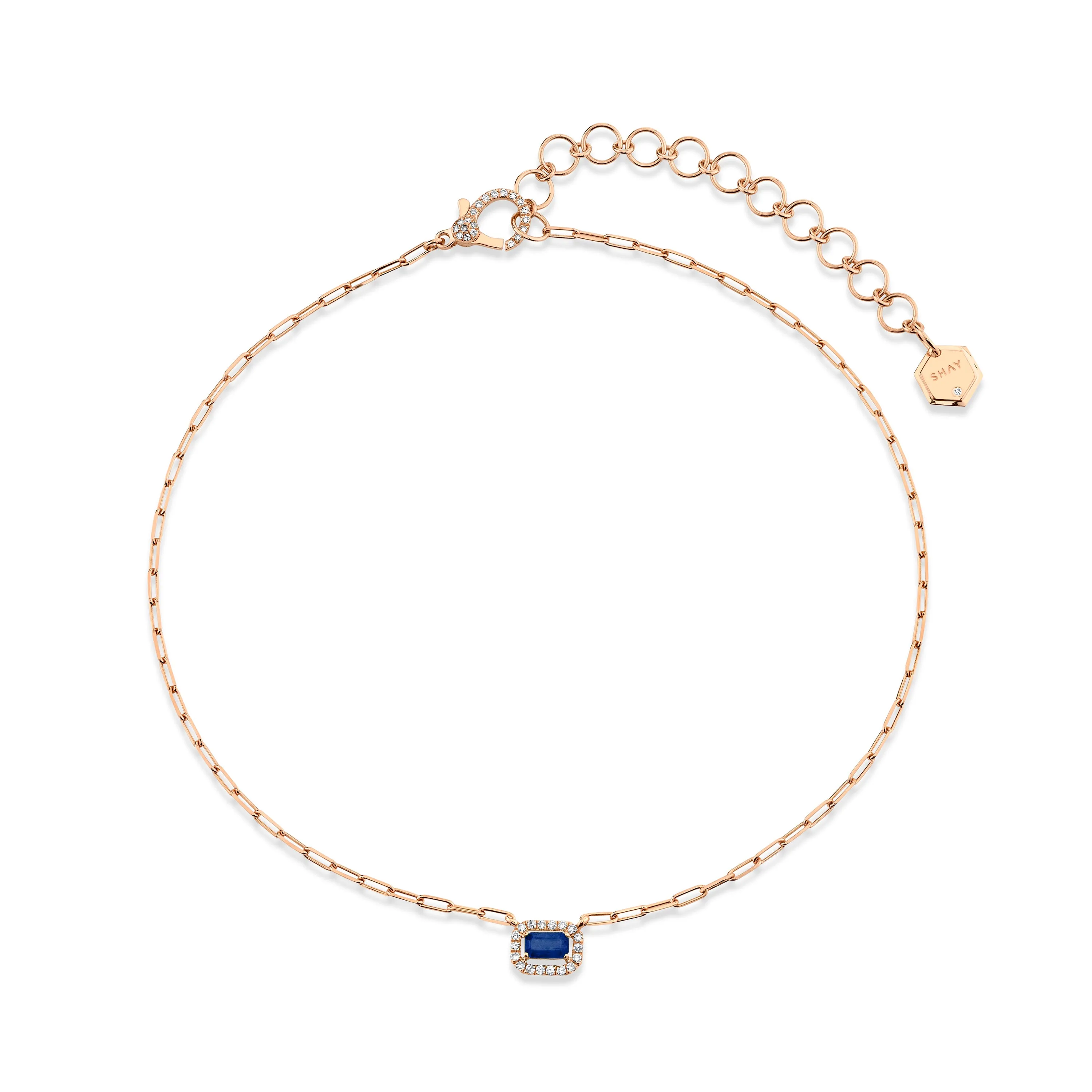 MINI ME DIAMOND & BLUE SAPPHIRE HALO DROP NECKLACE