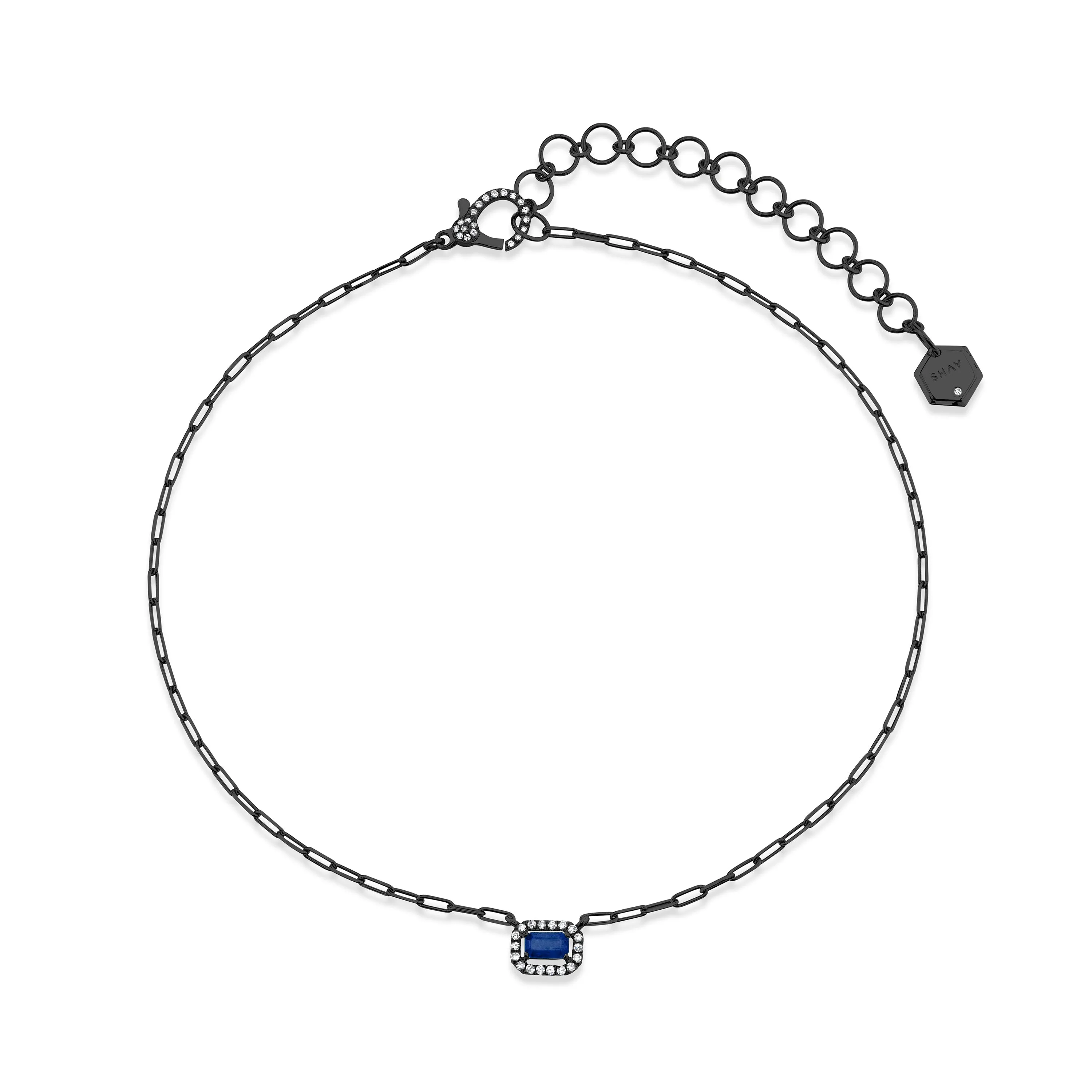 MINI ME DIAMOND & BLUE SAPPHIRE HALO DROP NECKLACE