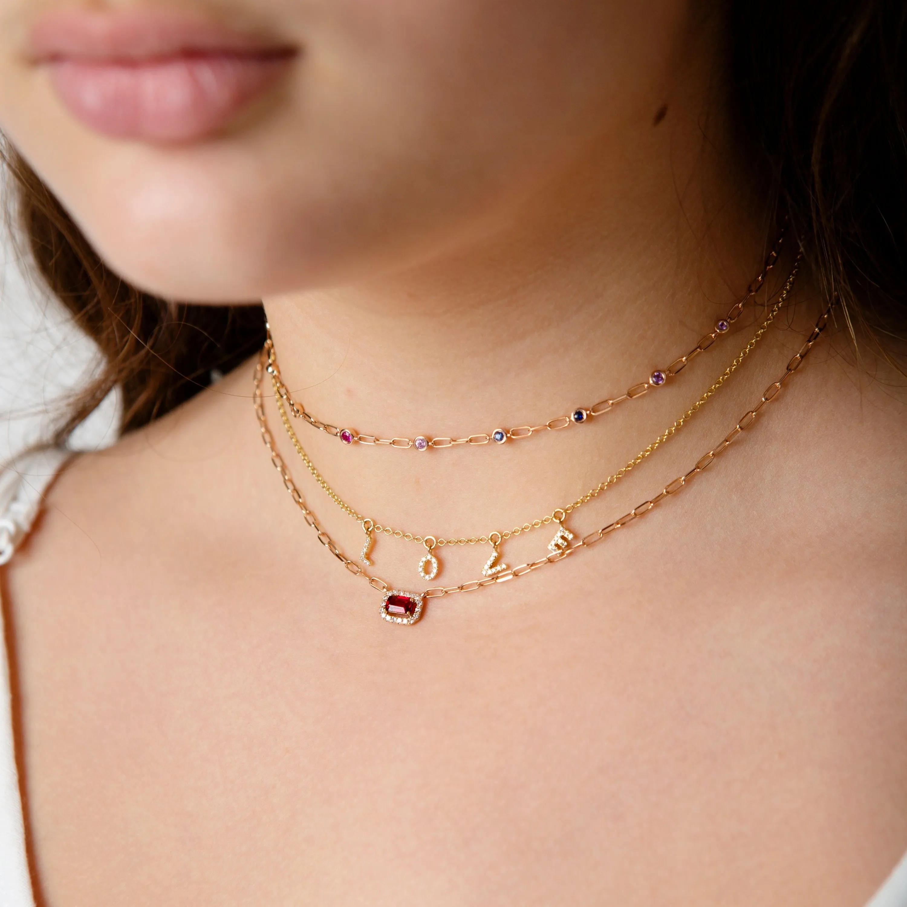 MINI ME DIAMOND & BLUE SAPPHIRE HALO DROP NECKLACE