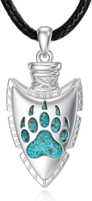 MONGAS Arrowhead Necklace 925 Sterling Silver Arrow head Pendant Necklace Paw Arrowhead Jewelry For Men Women