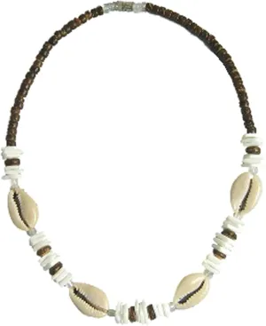Native Treasure Mens and Womens Brown Coconut Beads, Cut Cowrie Shells, White Rose Clam Chips Ark Shells, Summer Beach Necklace From the Philippines