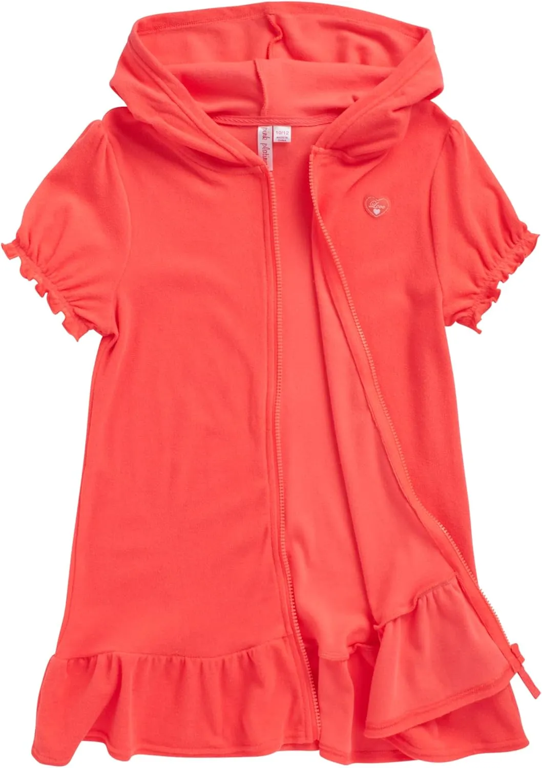 Pink Platinum Girls Swim Cover Up - Full Zip Hooded Ruffled Kids Terry Cloth Bathrobe, Swim Cover Up Dress for Girls (2T-16)