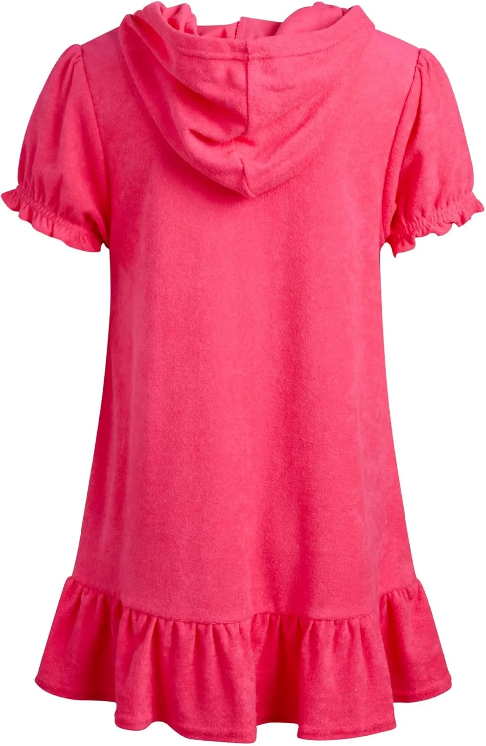 Pink Platinum Girls Swim Cover Up - Full Zip Hooded Ruffled Kids Terry Cloth Bathrobe, Swim Cover Up Dress for Girls (2T-16)