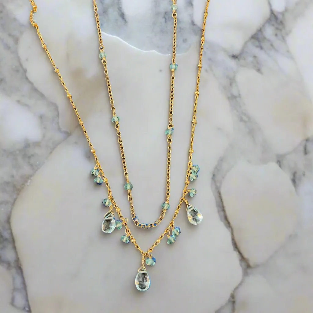 Pom Jewelry Set Of Two Sky Blue Topaz Necklaces In Gold Fill-PN-BT2