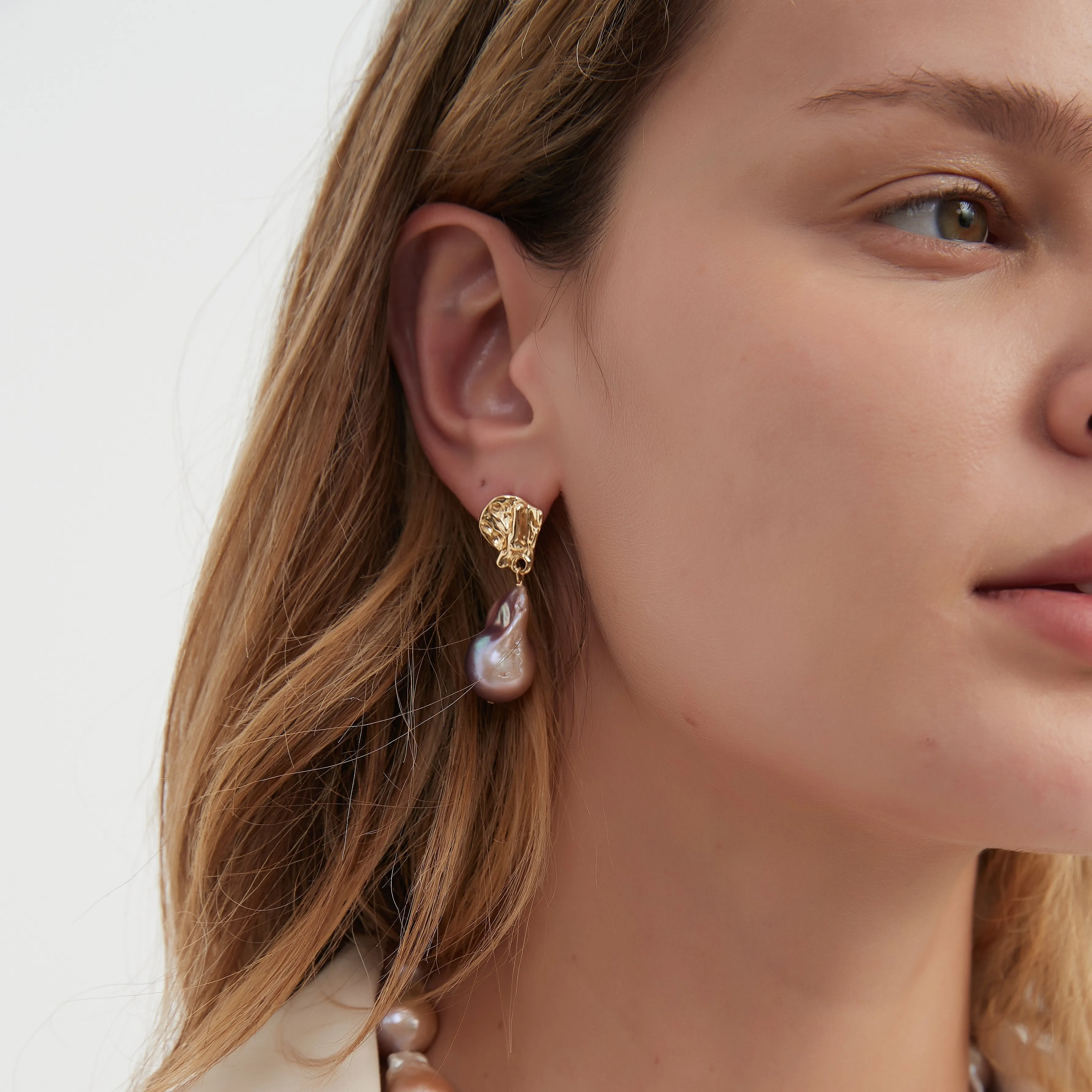 Purple Pink Large Baroque Pearl Earrings