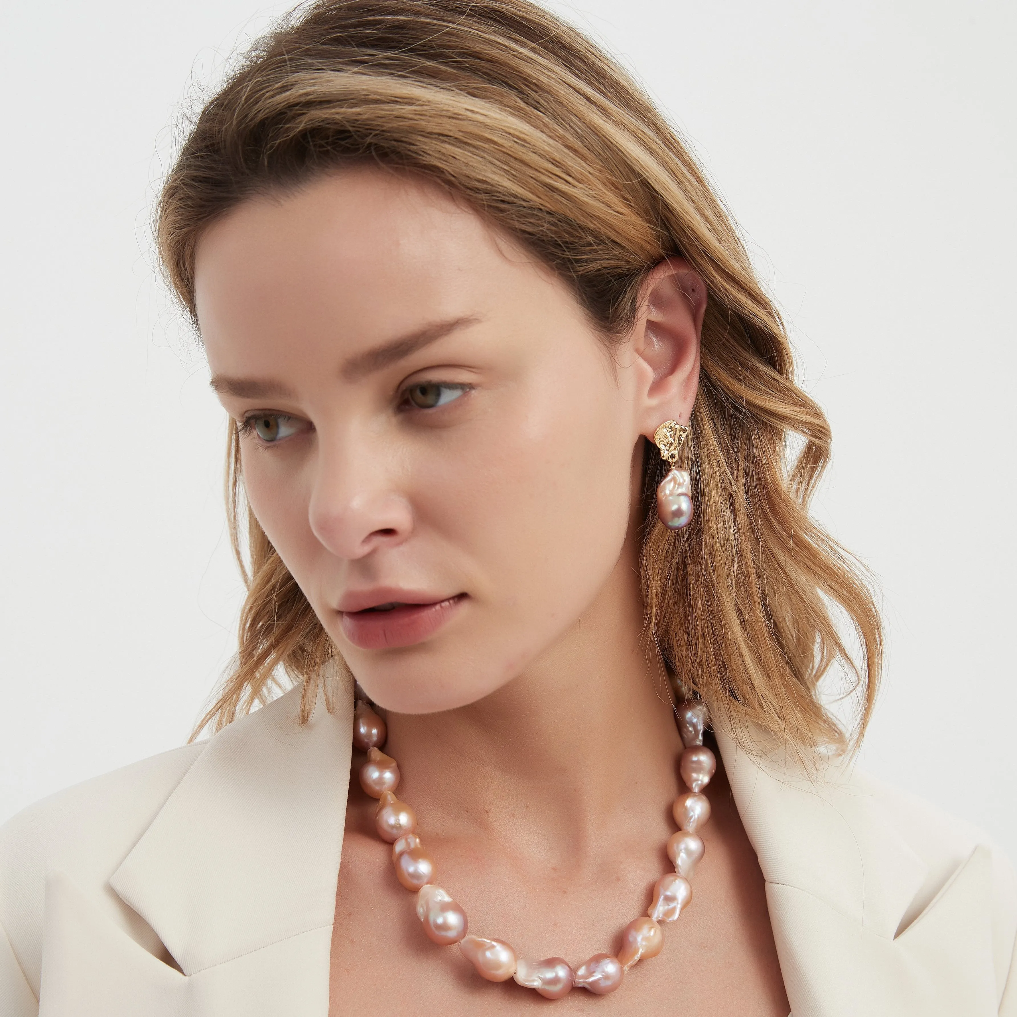 Purple Pink Large Baroque Pearl Earrings
