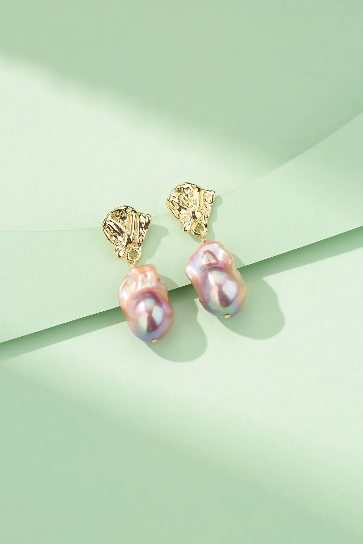 Purple Pink Large Baroque Pearl Earrings