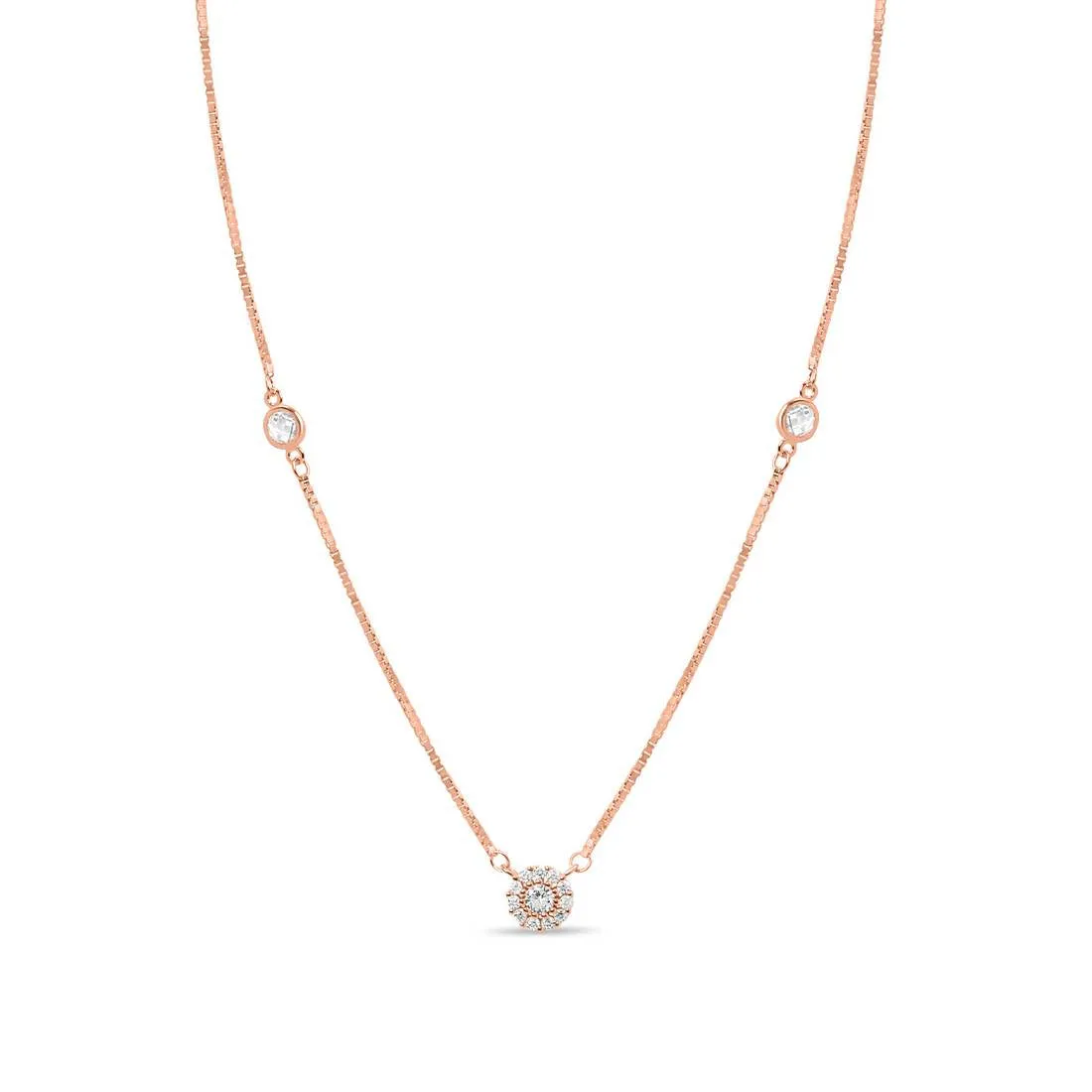 Radiant Rose Gold-Plated 925 Sterling Silver Halo Necklace with CZ