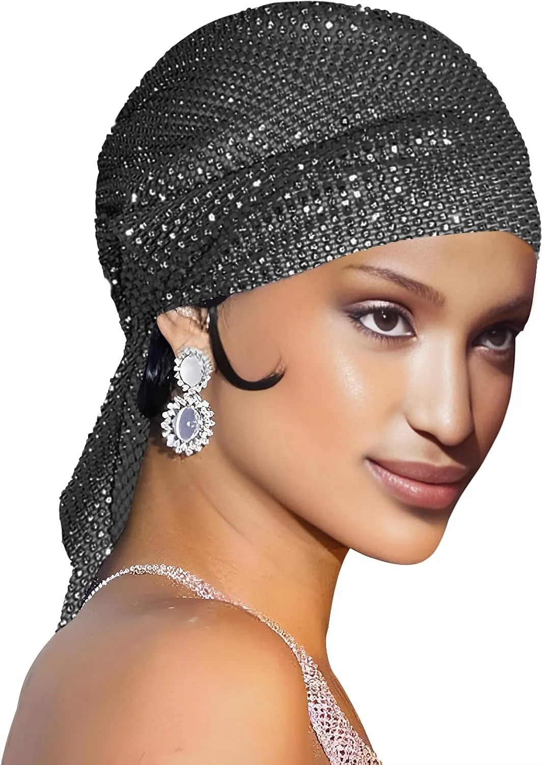 Rhinestone Mesh Headband 1920s Beaded Cap Belly Dance Cap Gatsby Themed Party Nightclub Headwrap Rave Headpiece