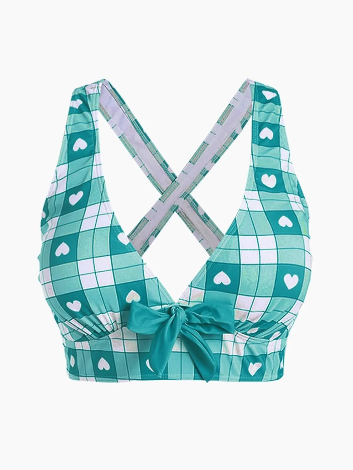 ROSE GAL Rosegal Plus Size Valentines Heart Bowknot Crisscross Padded Three Piece Tankini Swimsuit