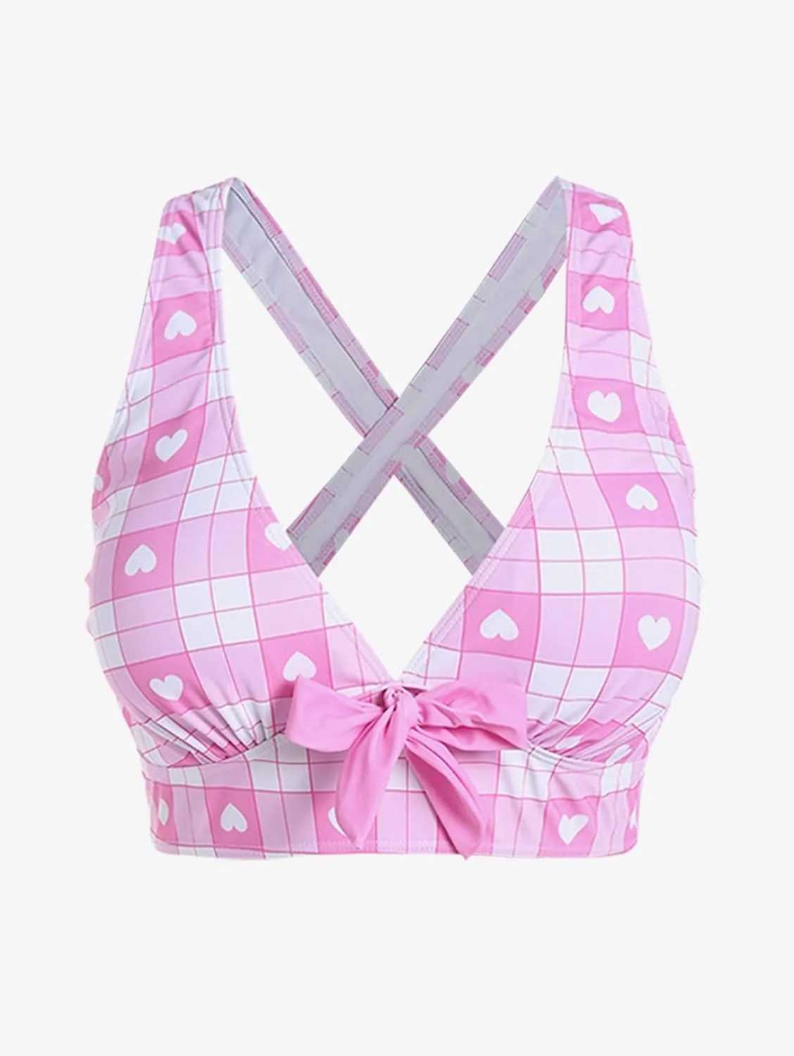 ROSE GAL Rosegal Plus Size Valentines Heart Bowknot Crisscross Padded Three Piece Tankini Swimsuit