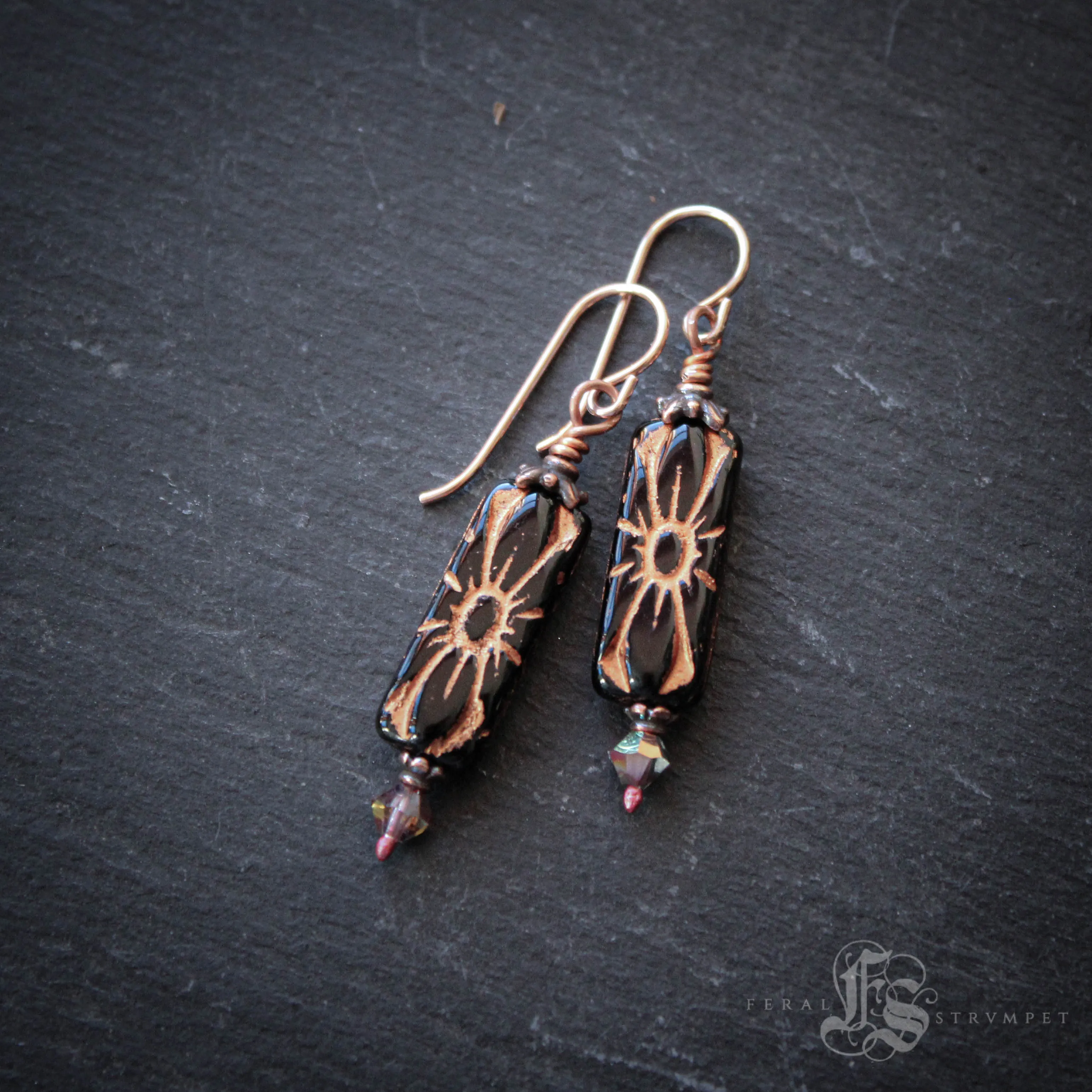 Rose Gold Deco Flower Earrings