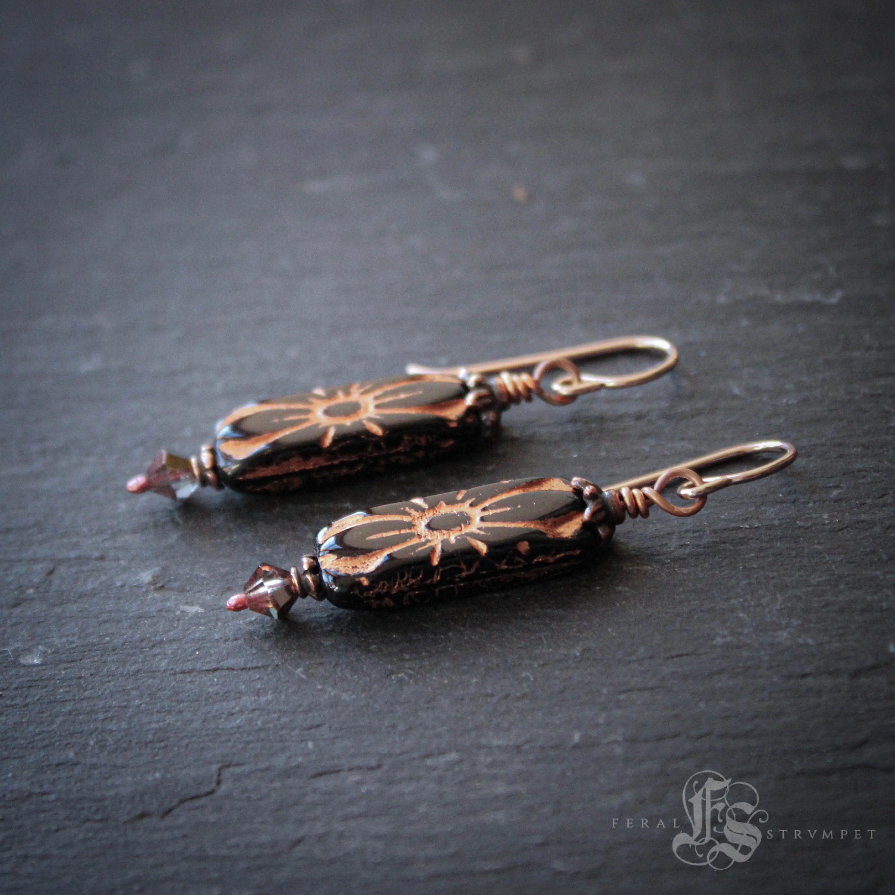 Rose Gold Deco Flower Earrings