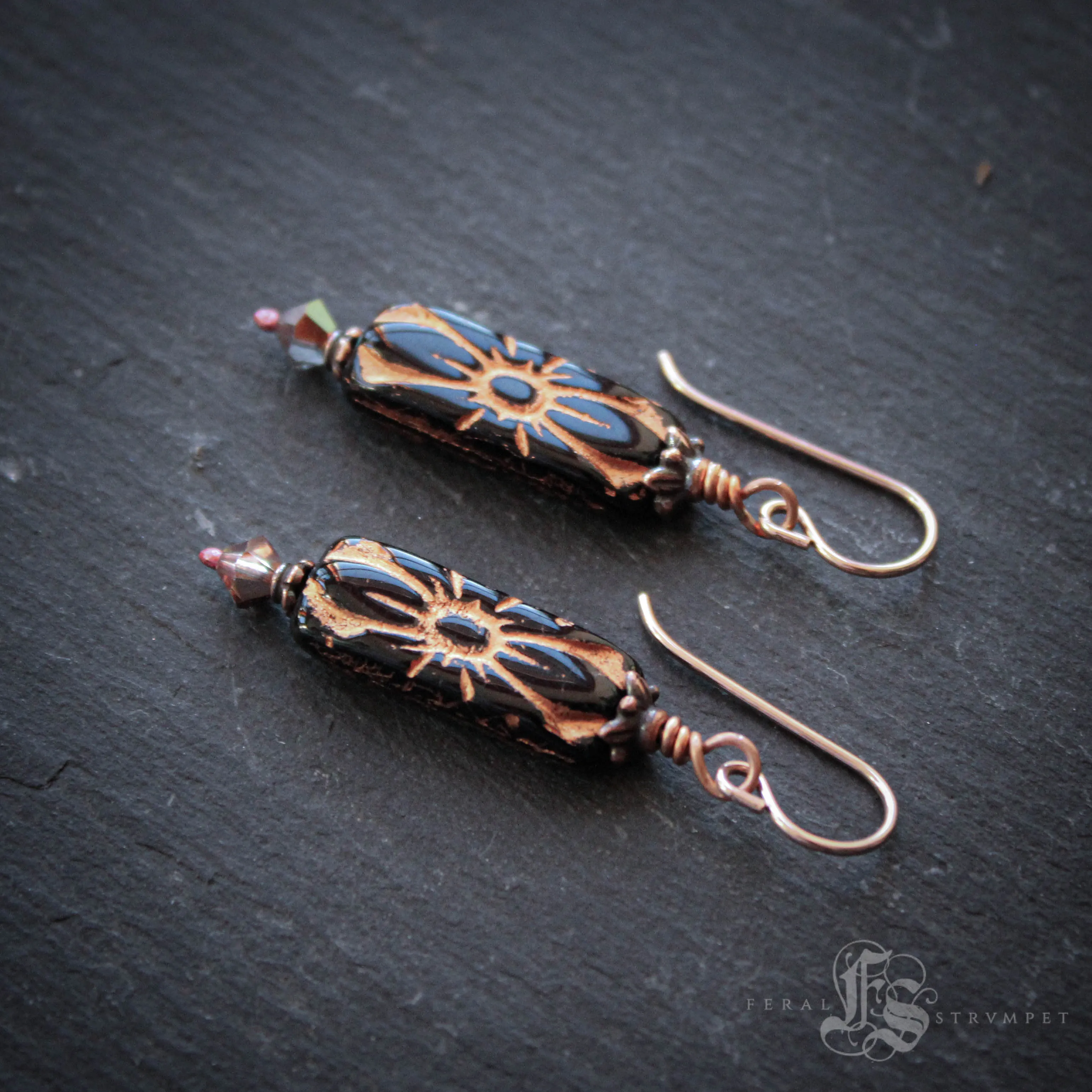 Rose Gold Deco Flower Earrings