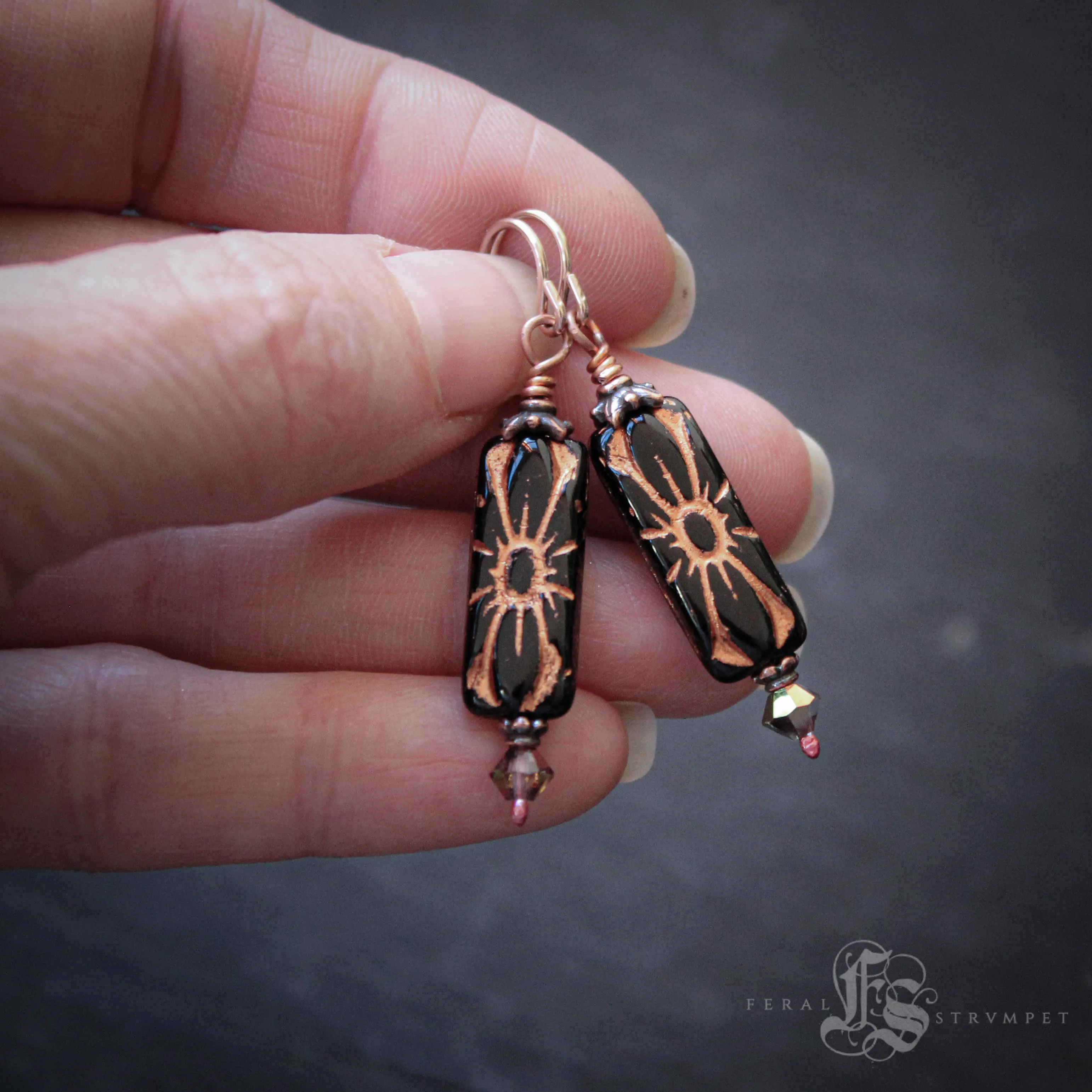 Rose Gold Deco Flower Earrings