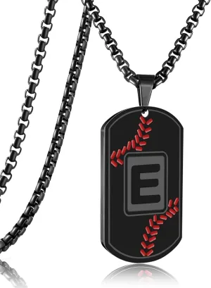 RWQIAN Baseball Necklace for Boys,Initial A-Z Dog Tag Necklace for Men,Baseball Athletes Accessories Personalized Military Pendant 24 Inch Chain,Graduation Jewelry for Teenage Boys Father's Day Gifts