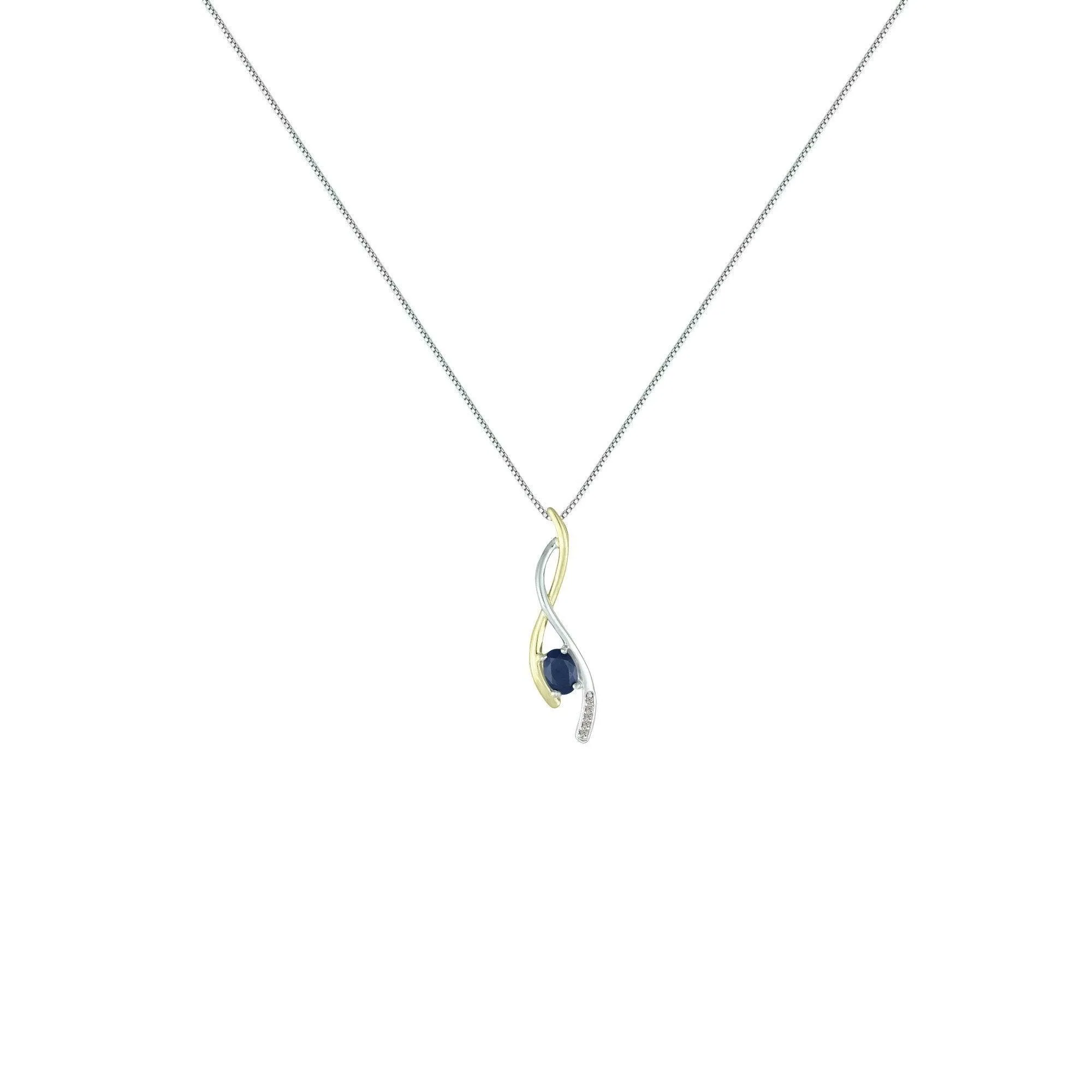 Sapphire and Diamond Fashion Pendant in Silver & 14K