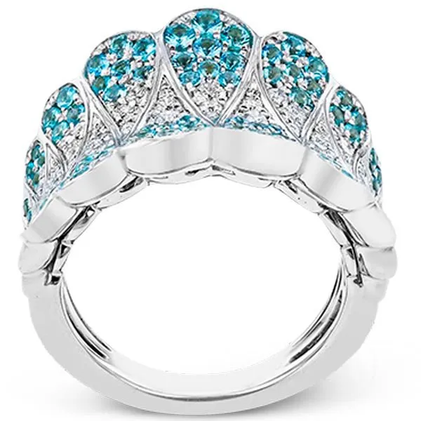 Simon G. Blue Paraiba Tourmaline and Pave Diamond Scalloped Ring