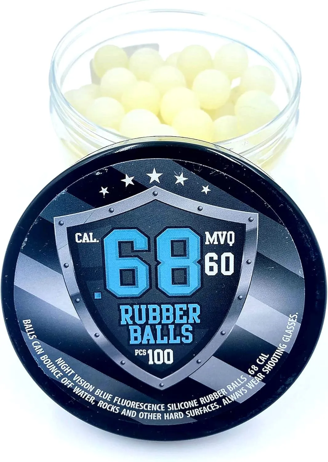 SSR 100 x Blue Night Vision Fluorescent Silicon Rubber Balls Paintballs Glowing in The Dark in 68 Cal. Projectiles Ammo for Training and Self - Home Defense