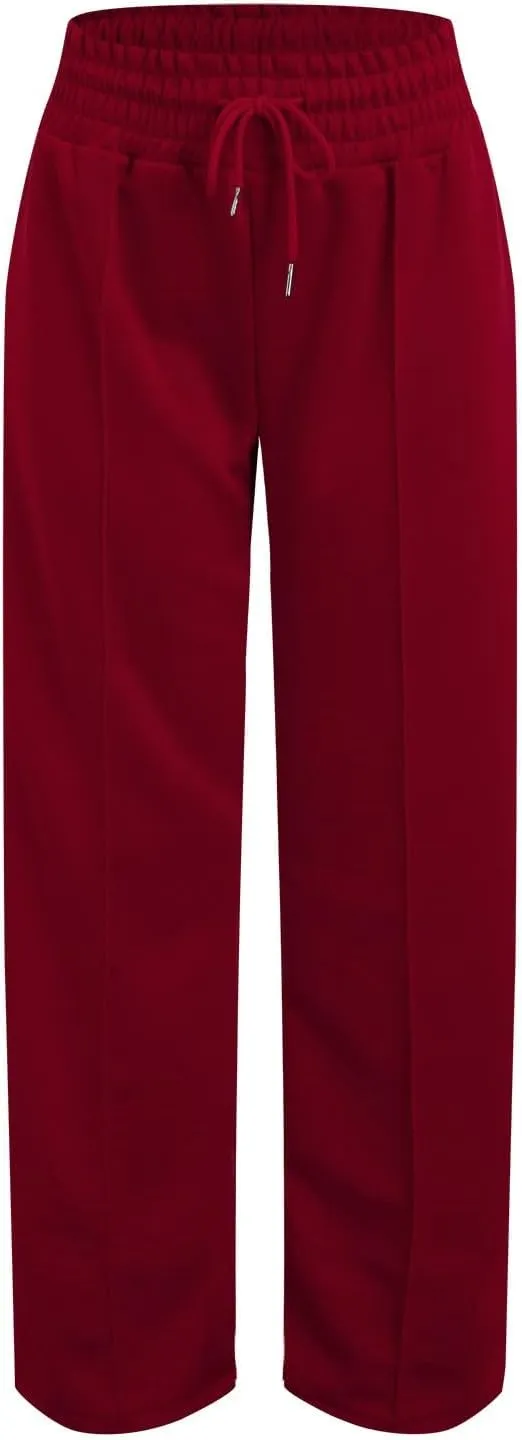 Sweatpants Women Baggy Wide Leg Elastic Drawstring Lounge Pants Straight Leg Open Bottom High Waist Joggers Trouser
