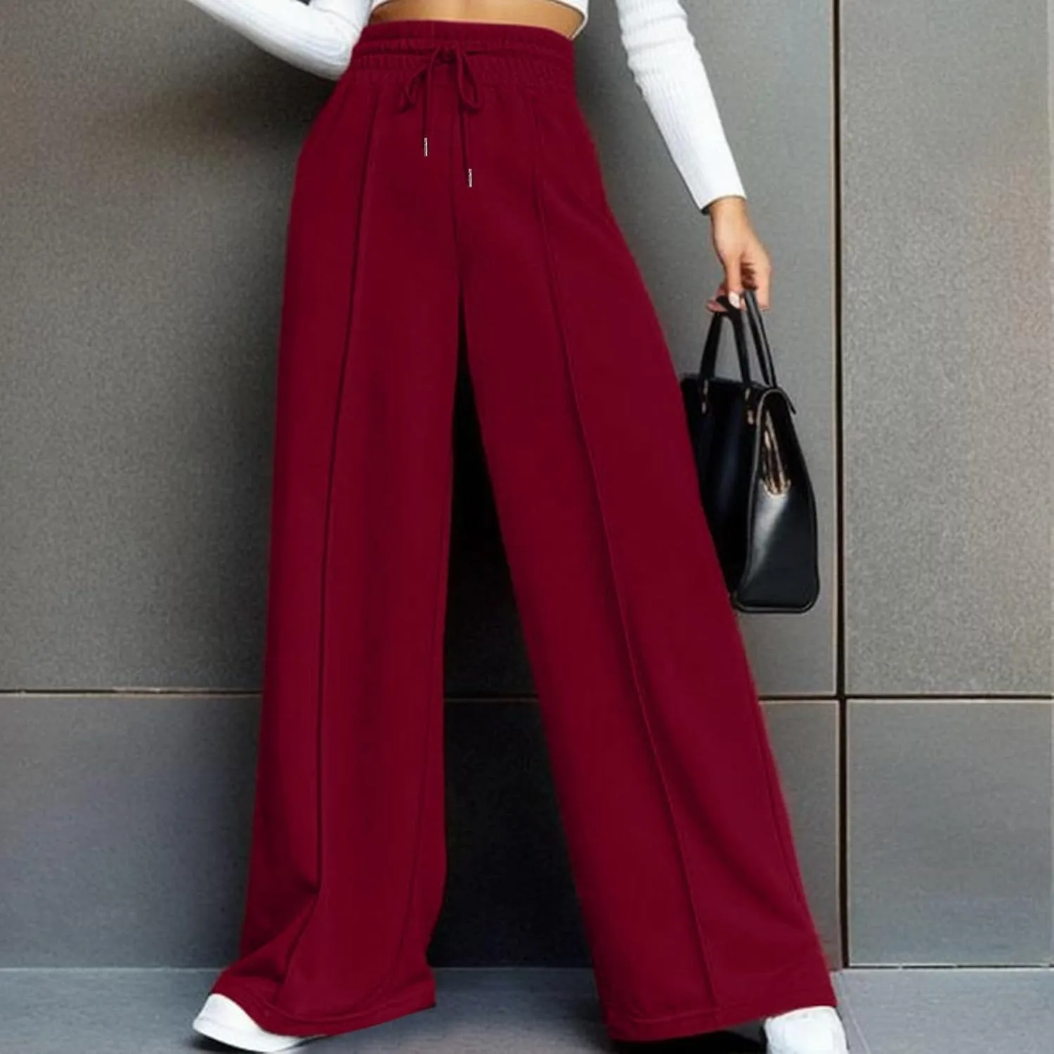 Sweatpants Women Baggy Wide Leg Elastic Drawstring Lounge Pants Straight Leg Open Bottom High Waist Joggers Trouser