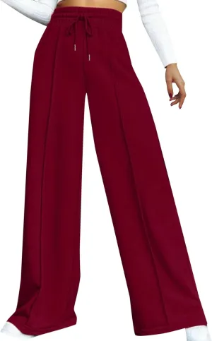 Sweatpants Women Baggy Wide Leg Elastic Drawstring Lounge Pants Straight Leg Open Bottom High Waist Joggers Trouser