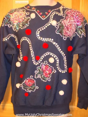 Tacky Cheap Christmas Sweatshirt Horrible 3D Bling