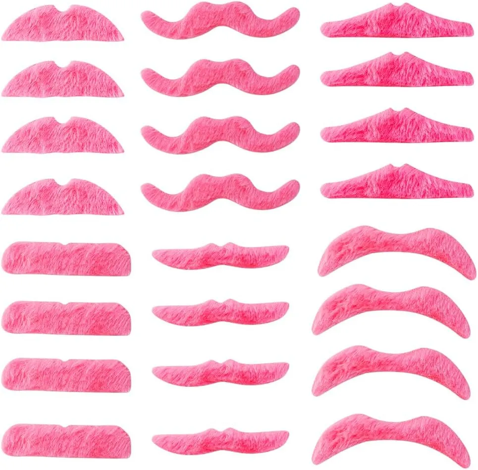 TCOTBE 24 Pcs Pink Self Adhesive Mustaches Hot Pink Self Adhesive Party Mustaches Fake Pink Mustaches Beard Costume Accessory Pink Sticker Mustache Assortment Costume Accessories Party Supplies