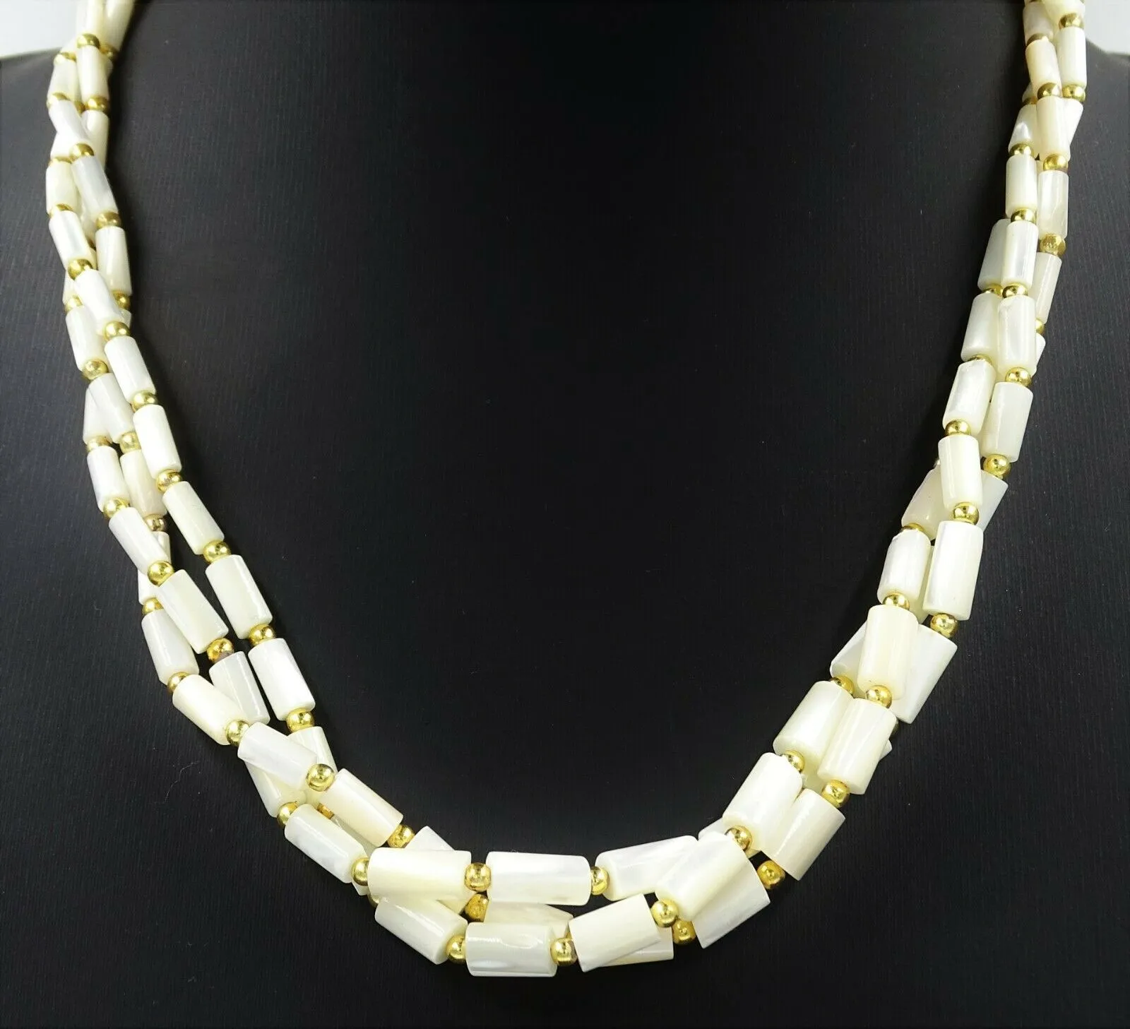 Triple Strand Mother of Pearl Beaded Necklace