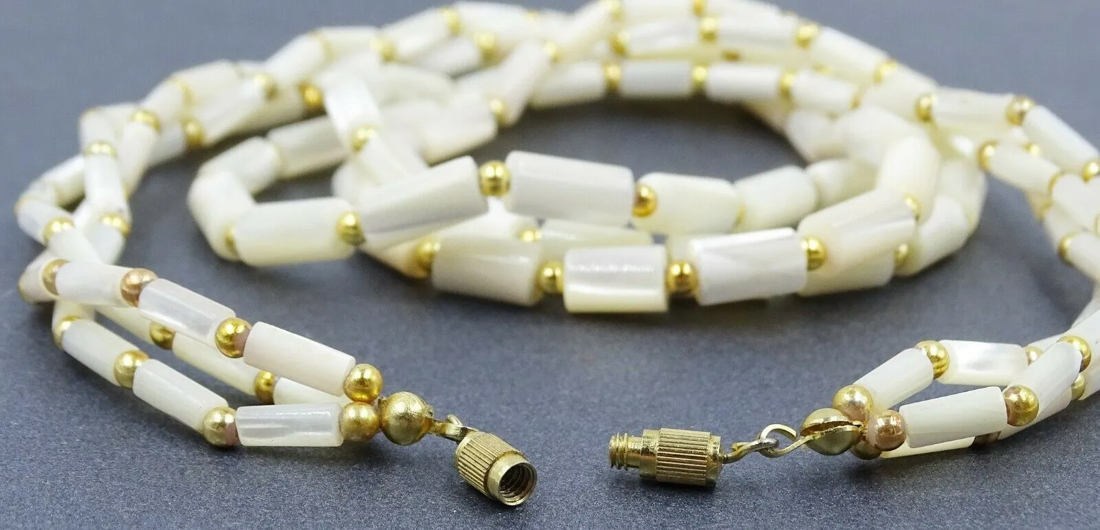 Triple Strand Mother of Pearl Beaded Necklace