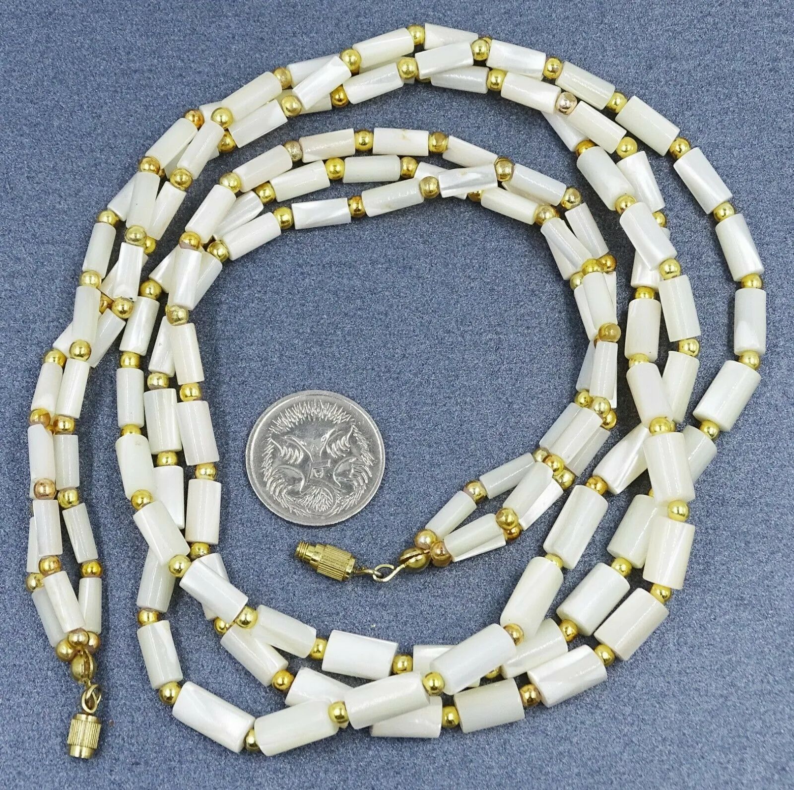 Triple Strand Mother of Pearl Beaded Necklace